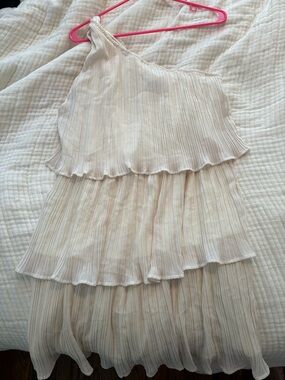 Amazon One-Shoulder Tiered Pleated Dress in Cream